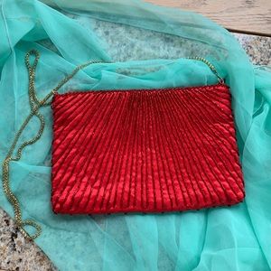 Vintage beaded silk purse by Vanessa on gold chain